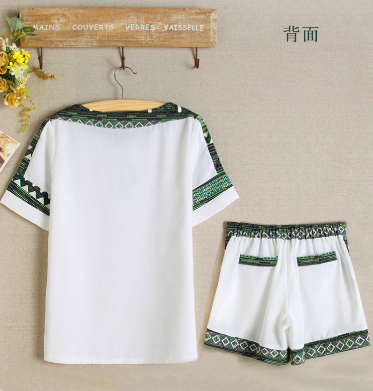 夏尔维纳2015夏装新品韩版时尚气质简约偏薄短袖短裤拼接雪纺衫套装女装两件套0511 天蓝色 M