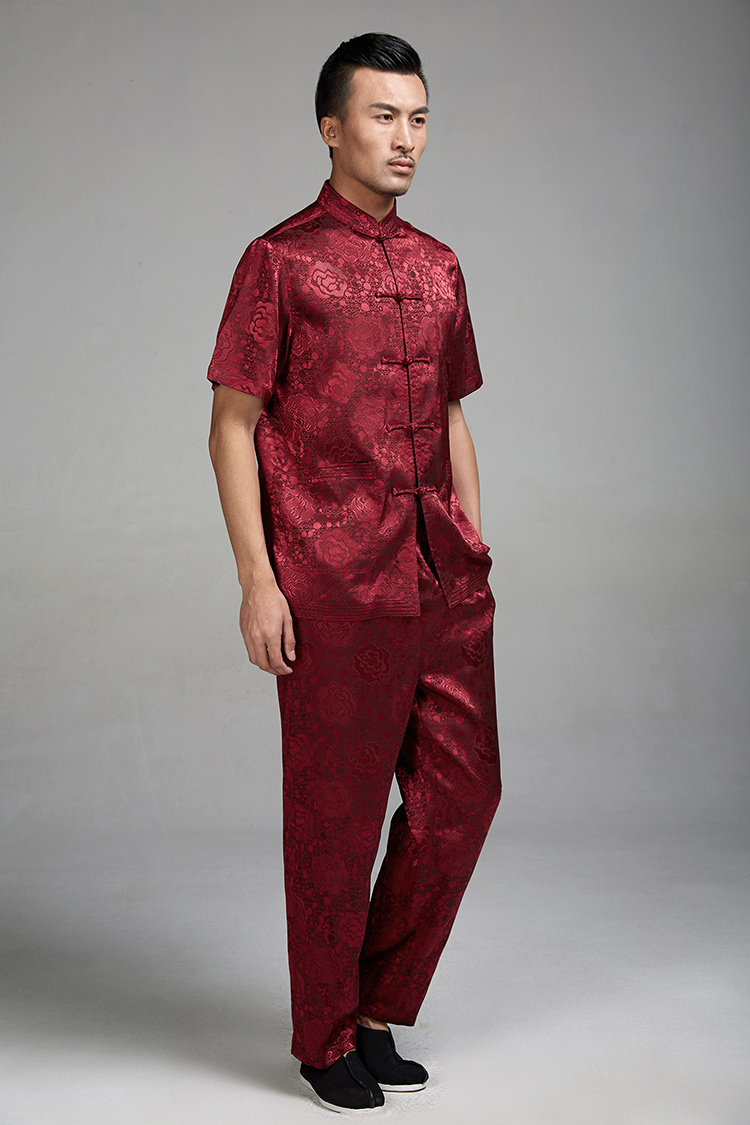 Fudo William De Jun 2015 Summer new  100% polyester half sleeve is detained men Tang dynasty short-sleeved ethnic Chinese clothing RED M picture, prices, brand platters! The elections are supplied in the national character of distribution, so action, buy now enjoy more preferential! As soon as possible.