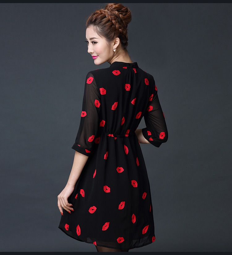 The new summer 2015 Zz&ff Europe version 7 to the maximum number of female decorated cuffs are graphics thin red lips chiffon shirt dresses Q5119 black L picture, prices, brand platters! The elections are supplied in the national character of distribution, so action, buy now enjoy more preferential! As soon as possible.