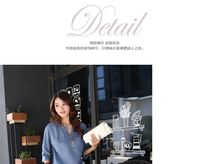 优和 2015秋装新款棉麻气质印花大码七分袖T恤女 TX075 蓝色 3XL