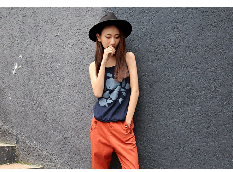 所在 2015早春新品 百搭圆领印花修身针织背心吊带 女53140188 蓝色 M