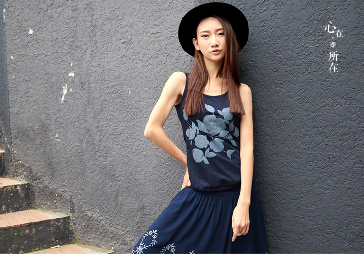 所在 2015早春新品 百搭圆领印花修身针织背心吊带 女53140188 蓝色 M