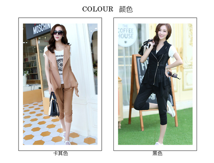 2015三件套套装女新款夏季女装t恤短袖套装休闲韩版时尚夏装 黑色 XXL
