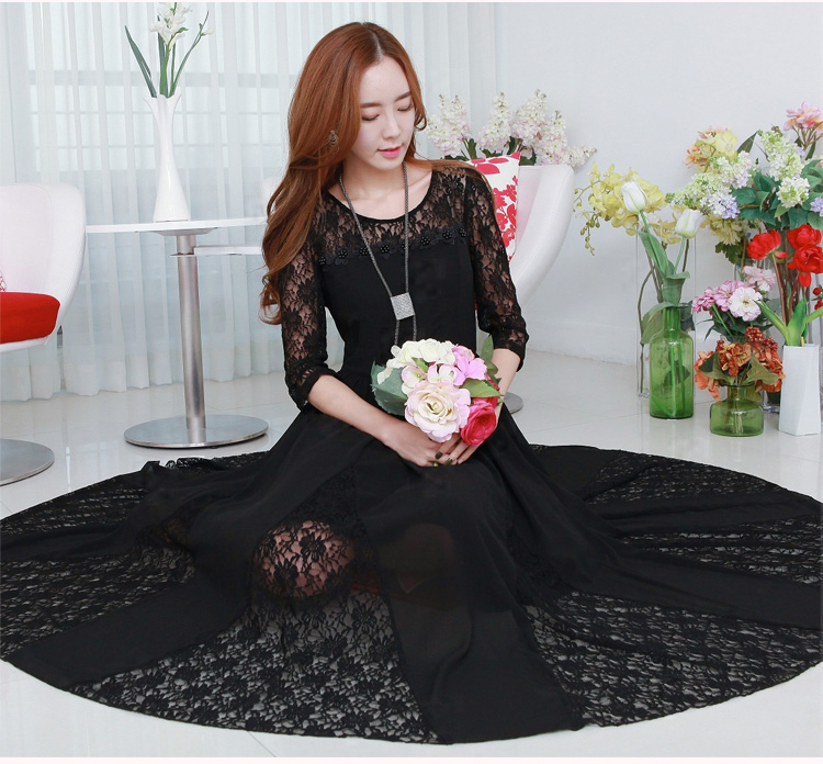 C.o.d. 2015 Summer new stylish classic Korean leisure temperament lace stitching chiffon dresses large long skirt black XXXL Sau San pictures, prices, brand platters! The elections are supplied in the national character of distribution, so action, buy now enjoy more preferential! As soon as possible.