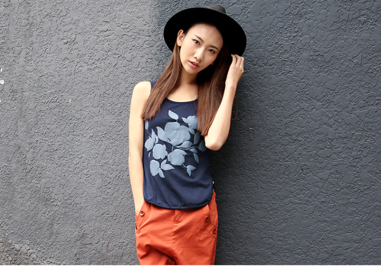所在 2015早春新品 百搭圆领印花修身针织背心吊带 女53140188 蓝色 M