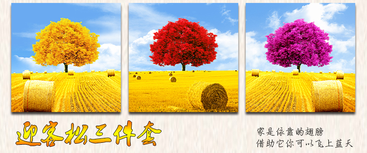 妙如 客厅装饰画无框画现代简约中式挂画卧室餐厅壁画沙发背景墙三联画 大展宏图 70*70*3 三件套25MM厚