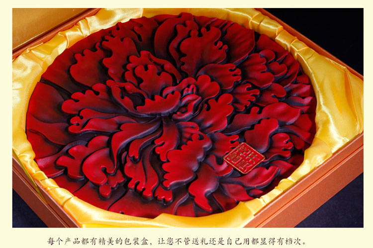 金乌炭雕 花开富贵 家居桌面摆件家居装饰工艺品开业礼品桌面摆设 红色 D300