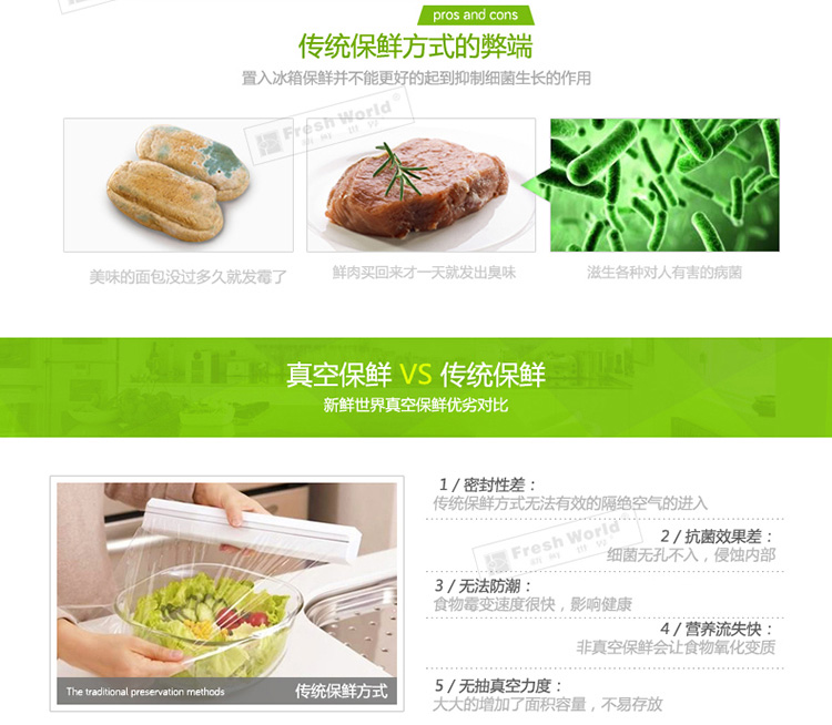 
                                        新鲜世界家用真空包装机 食品抽真空机 商用真空封口机 中秋月饼阿胶腊肉真空保鲜 绿色                