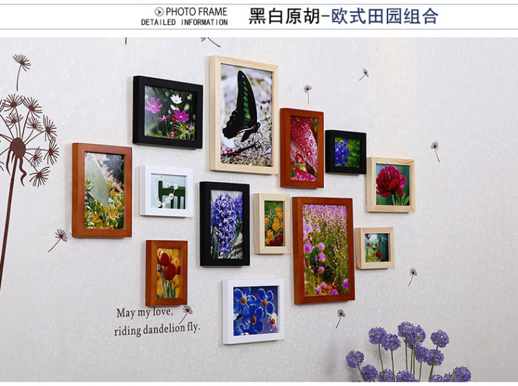 佰御祥 实木照片墙 欧式客厅墙面相框墙 地爱情海相片墙 相框创意13框照片墙 黑白几米