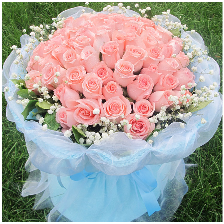生日 鲜花快递全国送花 送女朋友生日礼物礼品 33支粉玫瑰单面包装