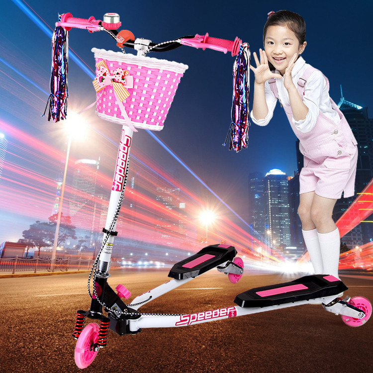 欧博儿童蛙式滑板车可折叠滑轮车三轮双脚剪刀车 三轮