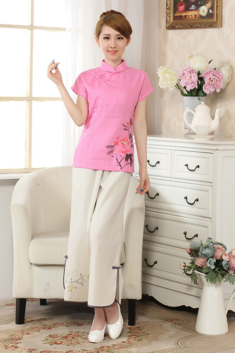 The frequency response, Ms. Tang Women's clothes summer wear T-shirt, cotton for the hand-painted Chinese Han-female improved Tang replace short-sleeve - A blue L pictures, price, brand platters! Elections are good character, the national distribution, so why buy now enjoy more preferential! Health