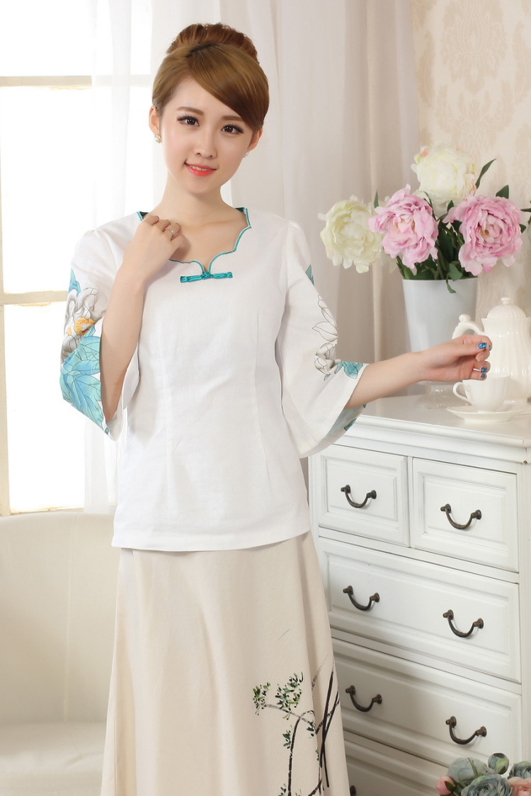 The broadband new hand-painted horn cuff cheongsam shirt linen Chinese Ethnic Wind blouses Tang with improved white 2XL pictures, price, brand platters! Elections are good character, the national distribution, so why buy now enjoy more preferential! Health