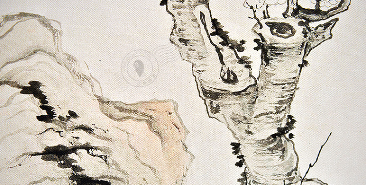 
                                        仟象映画 梅石图 餐厅客厅装饰画现代新中式壁画水墨挂画玄关墙画 木色外框 63*123cm                