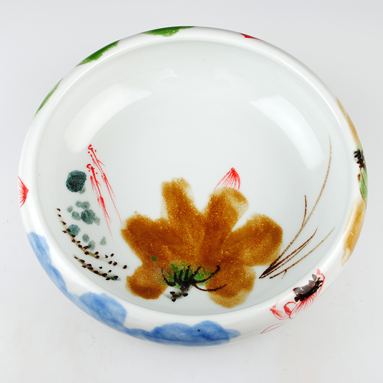 
                                        陶之念 景德镇陶瓷器 清香荷花金鱼缸盆乌龟缸睡莲水浅水仙 家居摆件 清香带底座                