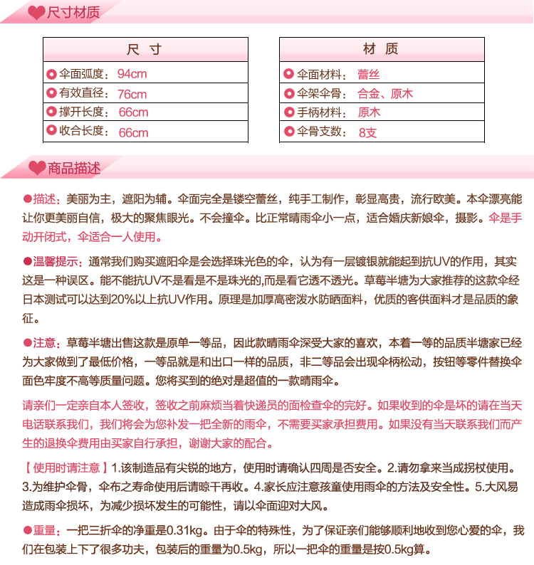 
                                        包邮 创意杂货 甜美镂空蕾丝遮阳长柄伞 公主新娘装饰伞/名媛刺绣                
