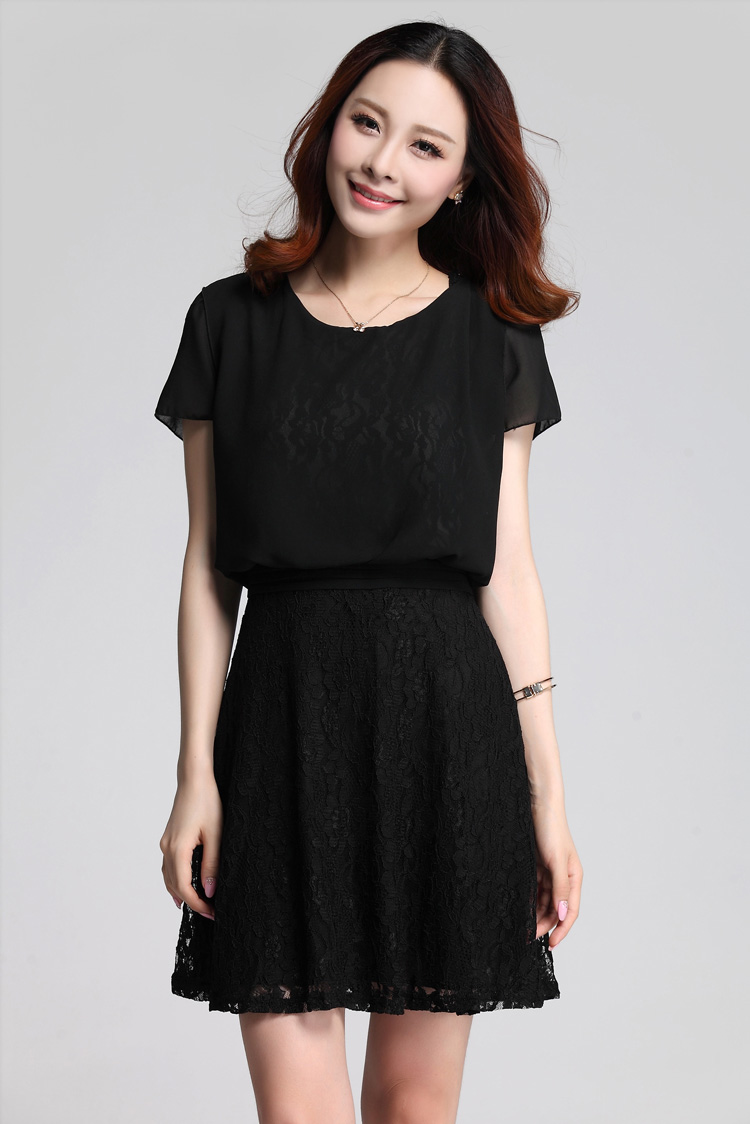 C.o.d. 2015 Summer new stylish classic Korean leisure temperament xl thick MM Sau San lace leave two chiffon short-sleeved black skirt XXXL picture, prices, brand platters! The elections are supplied in the national character of distribution, so action, buy now enjoy more preferential! As soon as possible.