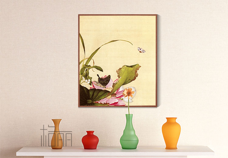 
                                        格丽客厅装饰画中式有框画 郎世宁花鸟画 客厅背景画玄关壁画餐厅挂画新中式别墅喷绘画墙画 花鸟系列一组合 50*70cm                