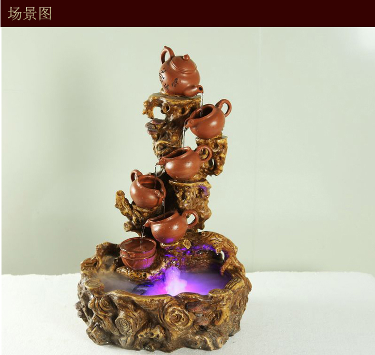 
                                        花木人间 创意流水喷泉工艺品 办公桌茶馆室内招财风水家居客厅家居装饰品加湿器大摆件开业礼物                