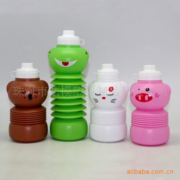 伸缩运动水壶 可折叠运动水壶 卡通塑料水壶 款式随机 