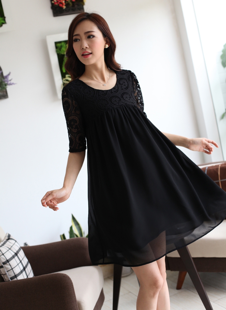 Yi Li Xuan 2015 summer new thick MM the fat and pregnant women with skirt lace stitching snow woven large code dresses female black 4 XL pictures, price, brand platters! Elections are good character, the national distribution, so why buy now enjoy more preferential! Health