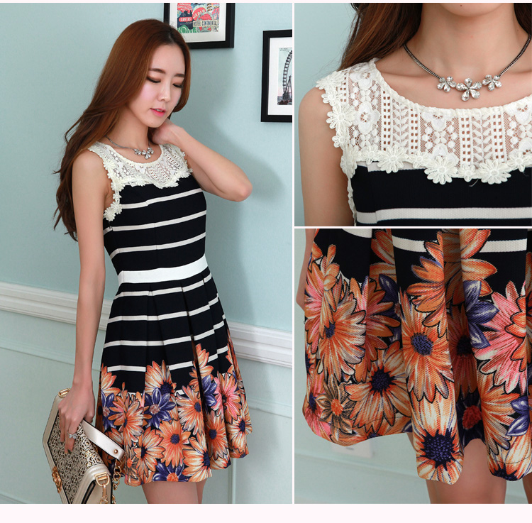 C.o.d. 2015 Summer new stylish classic Korean leisure temperament sleeveless lace stitching streaks positioning flower elegant graphics thin black skirt XXXXL picture, prices, brand platters! The elections are supplied in the national character of distribution, so action, buy now enjoy more preferential! As soon as possible.