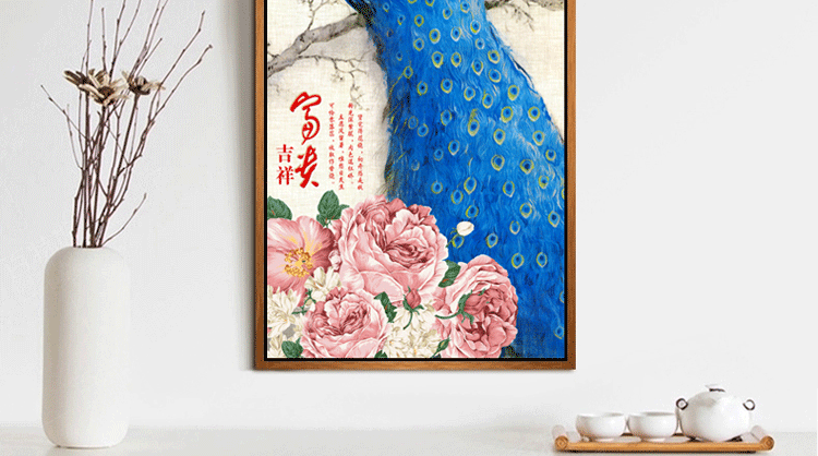 
                                        K-S十字绣客厅新款孔雀图竖版玄关走廊花开富贵孔雀开屏富贵吉祥蓝孔雀满绣 9CT棉线精准印花0.85米*1.8米                