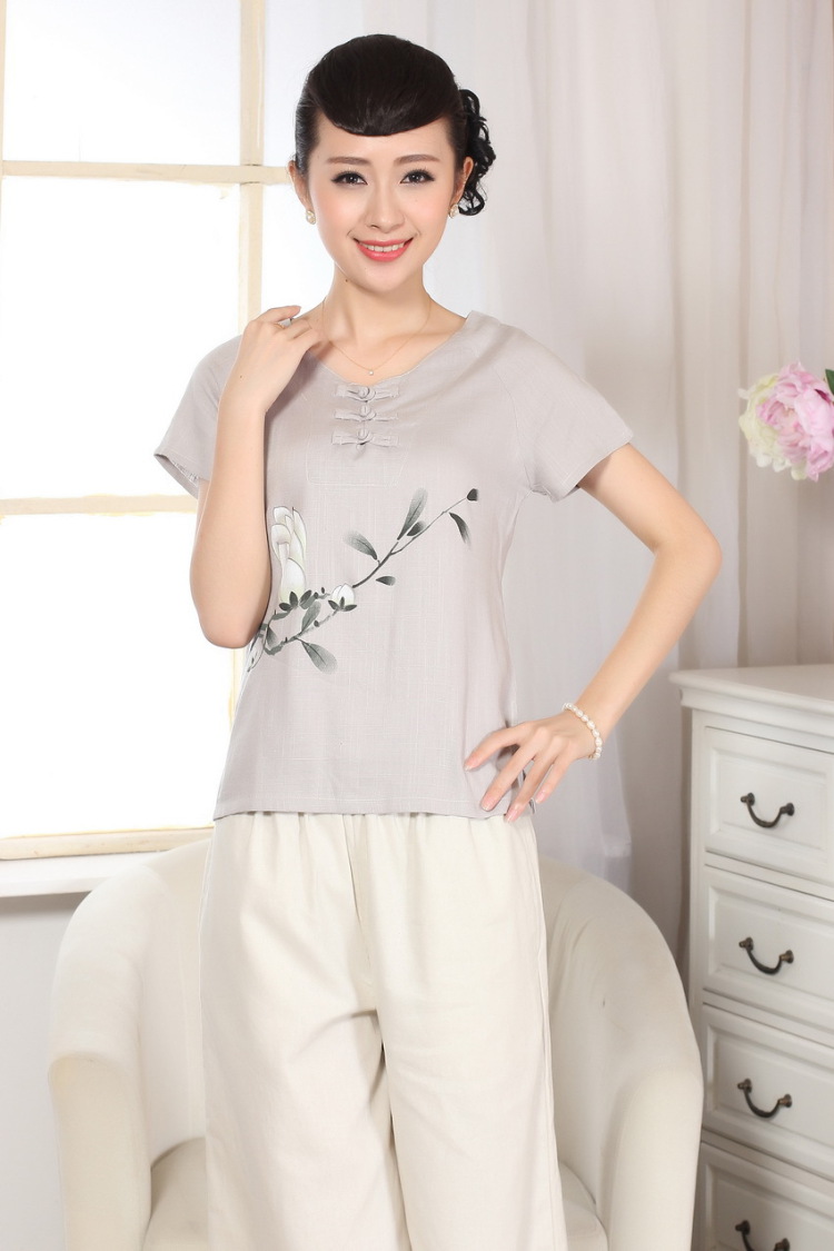 The frequency response, Ms. Tang Women's clothes summer T-shirt short-sleeved cotton Ma hand-painted shirt ethnic wind women A gray 2 XL pictures, price, brand platters! Elections are good character, the national distribution, so why buy now enjoy more preferential! Health