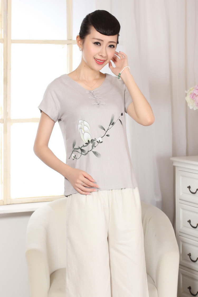 The frequency response, Ms. Tang Women's clothes summer T-shirt short-sleeved cotton Ma hand-painted shirt ethnic wind women A gray 2 XL pictures, price, brand platters! Elections are good character, the national distribution, so why buy now enjoy more preferential! Health