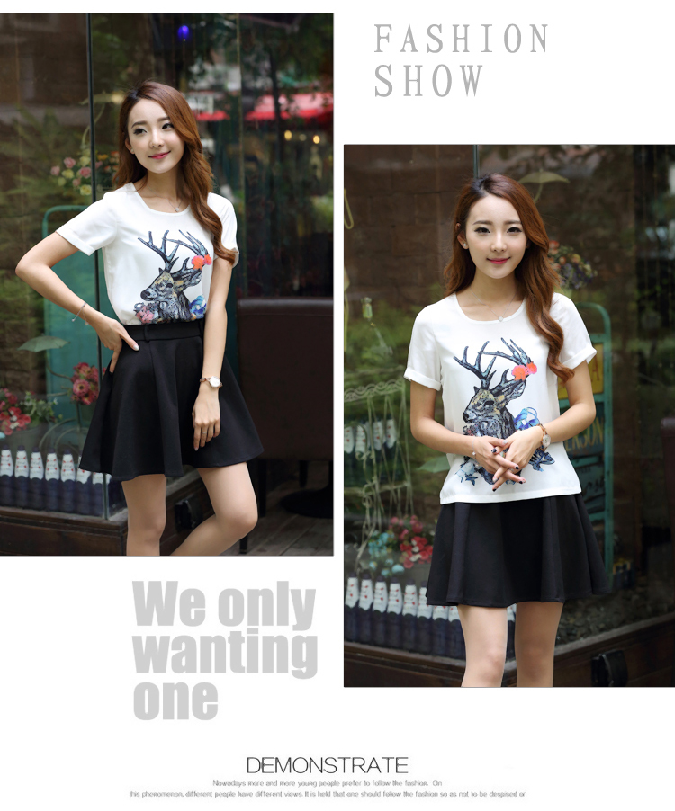 紫翎阁2015夏装韩版新款宽松印花短袖打底雪纺衫女 v-209 长腿美女 xl