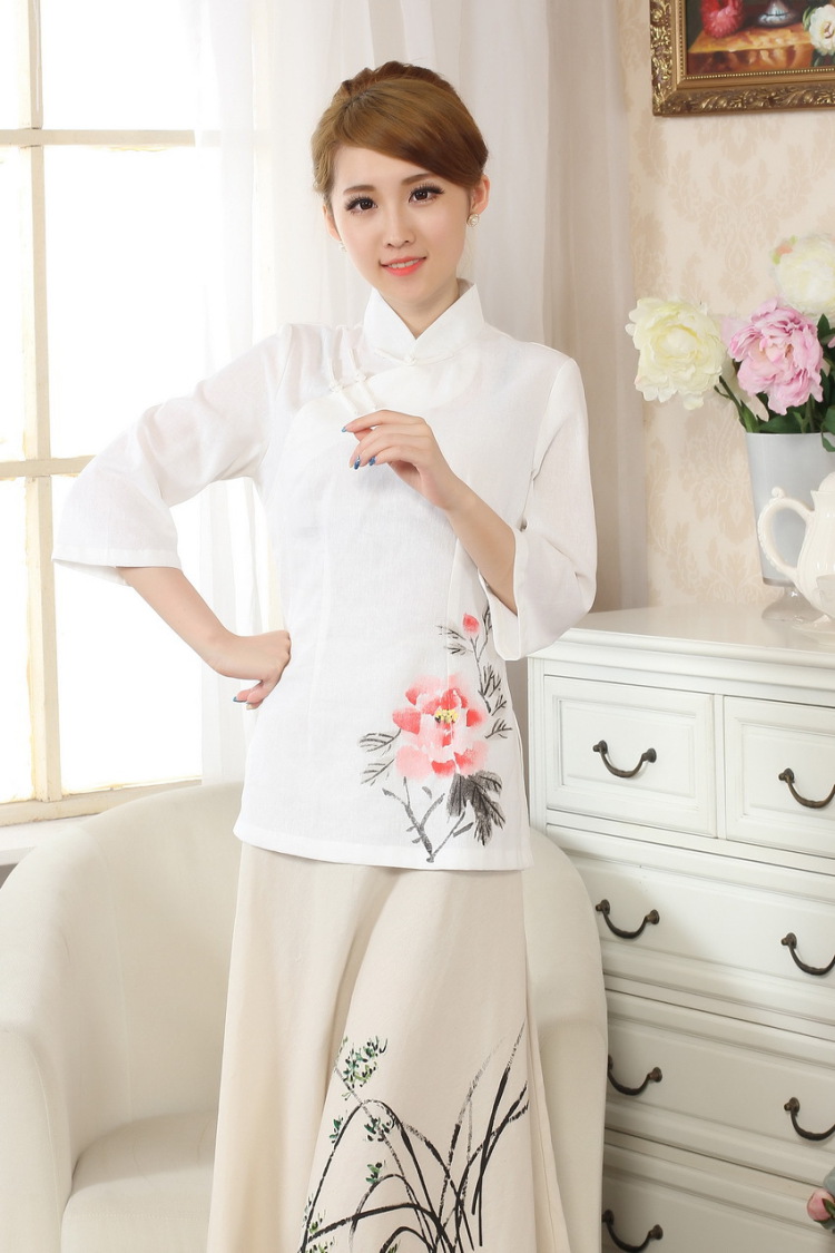 The frequency response, Ms. Tang Women's clothes summer T-shirt, cotton for the hand-painted Chinese Han-female improved Chinese cuff in white XL pictures, price, brand platters! Elections are good character, the national distribution, so why buy now enjoy more preferential! Health