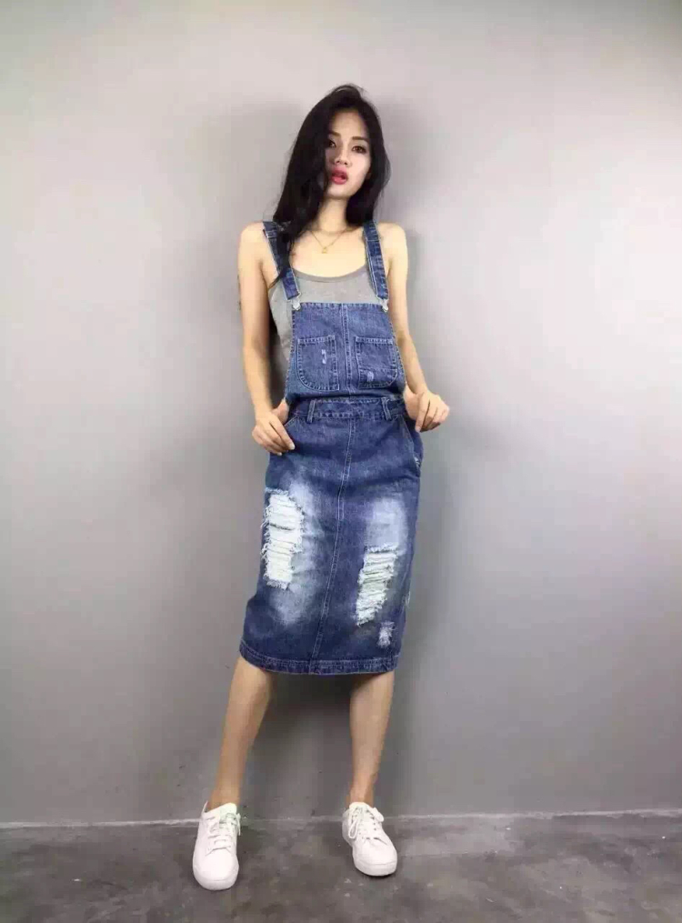 欧喜妃 连衣裙2015夏装新款时尚休闲简约拉丝潮流牛仔背带裙2120 半身裙 图片色 S