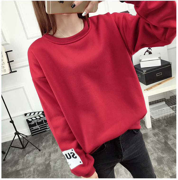 加绒加厚卫衣女套头秋冬韩版宽松初中学生胖m