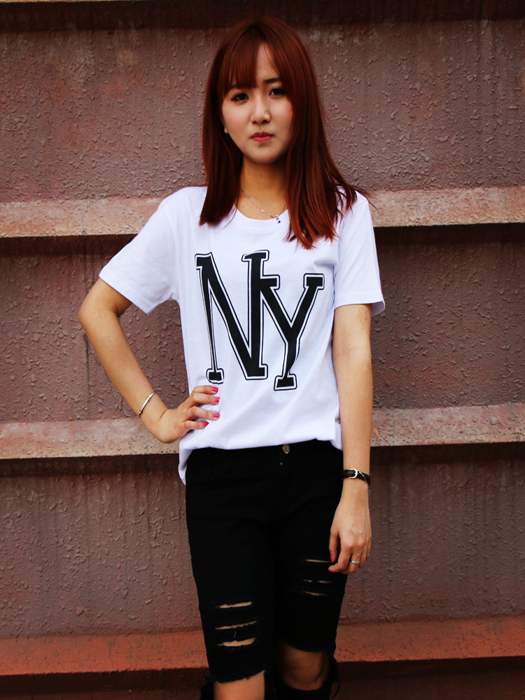 春夏新款2015bf风闺蜜姐妹字母印花原宿短袖女装学生t恤016 黑色 xl