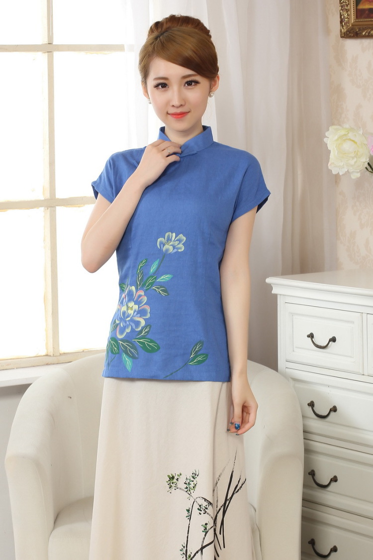 The frequency response, Ms. Tang Women's clothes summer wear T-shirt, cotton for the hand-painted Chinese Han-female improved Tang replace short-sleeve - A dark 2 XL pictures, price, brand platters! Elections are good character, the national distribution, so why buy now enjoy more preferential! Health