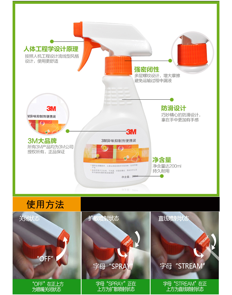 3M生物酶 新房除甲醛异味喷雾剂  新车除味剂  异味抑制剂 3瓶装