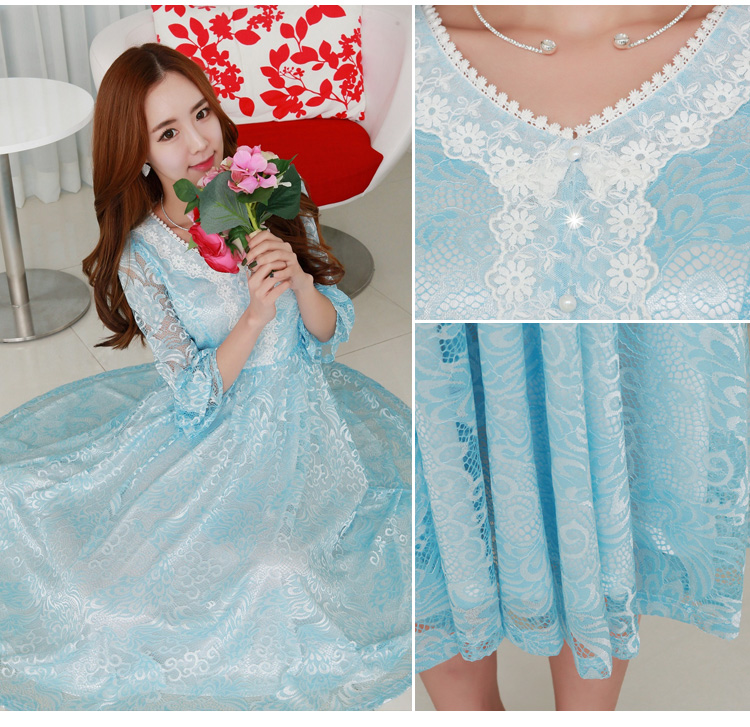 C.o.d. 2015 Summer new stylish classic Korean leisure temperament retro 7 cuff-color Phoenix lace dresses in large long skirt blue XL Photo, prices, brand platters! The elections are supplied in the national character of distribution, so action, buy now enjoy more preferential! As soon as possible.