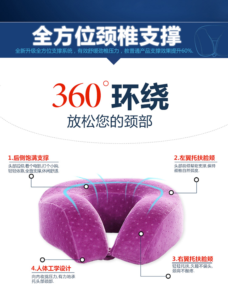谭香夜 u形枕头 护颈枕 午睡枕 汽车旅行枕 保健记忆颈枕 午休枕 慢回弹 鸭嘴形U型枕 灰色