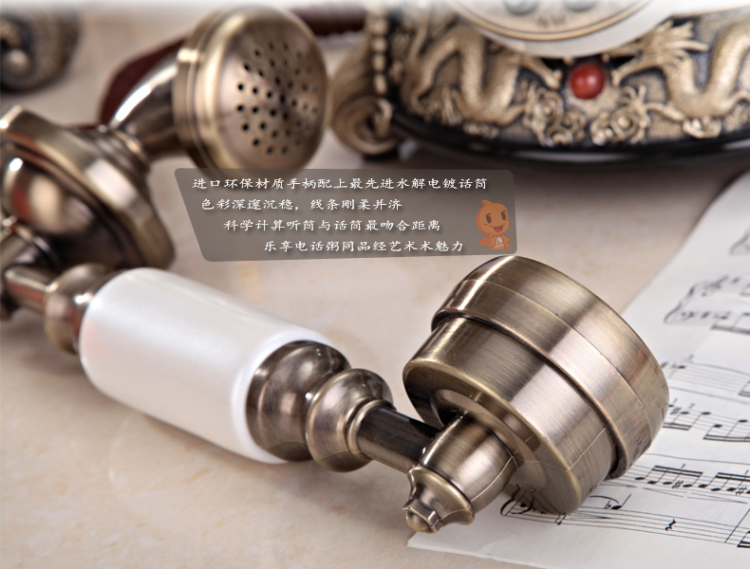 琳诺欧式立体雕花仿古电话机座机客厅艺术摆件家用树脂工艺品复古老式电话现货 白玉色