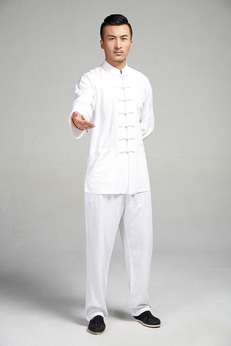 De-tong Kit T-shirt + pants 100% linen long-sleeved Chinese the howling ghost the double-shoulder 7 snap spring Tang jackets Chinese wind and Tai Chi uniforms white XL pictures, price, brand platters! Elections are good character, the national distribution, so why buy now enjoy more preferential! Health