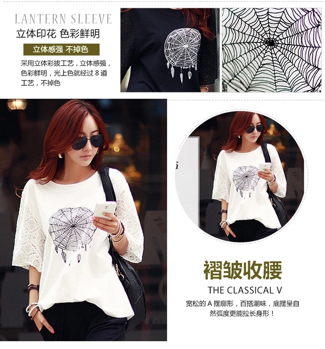 Hee-film on 2015 new summer lace T-shirt half sleeve loose T-shirt girls summer cotton larger female Korean version 7 cuff Openwork knitted T-shirt white XL pictures, price, brand platters! Elections are good character, the national distribution, so why buy now enjoy more preferential! Health