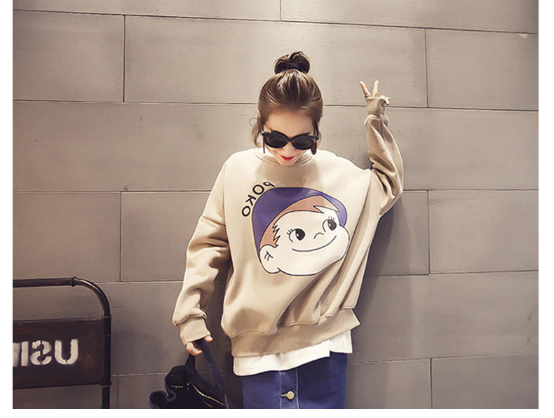 加绒加厚卫衣女套头秋冬韩版宽松初中学生胖m