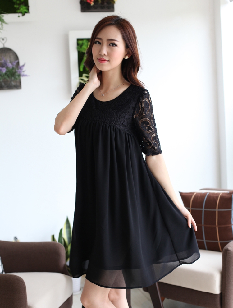 Yi Li Xuan 2015 summer new thick MM the fat and pregnant women with skirt lace stitching snow woven large code dresses female black 4 XL pictures, price, brand platters! Elections are good character, the national distribution, so why buy now enjoy more preferential! Health