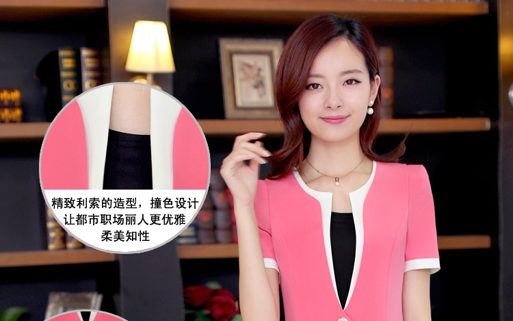 傲衣炫 2015夏季新款女装短袖小西装OL职业套装美容院工作 AG6091 蓝色 XL