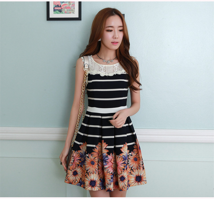 C.o.d. 2015 Summer new stylish classic Korean leisure temperament sleeveless lace stitching streaks positioning flower elegant graphics thin black skirt XXXXL picture, prices, brand platters! The elections are supplied in the national character of distribution, so action, buy now enjoy more preferential! As soon as possible.
