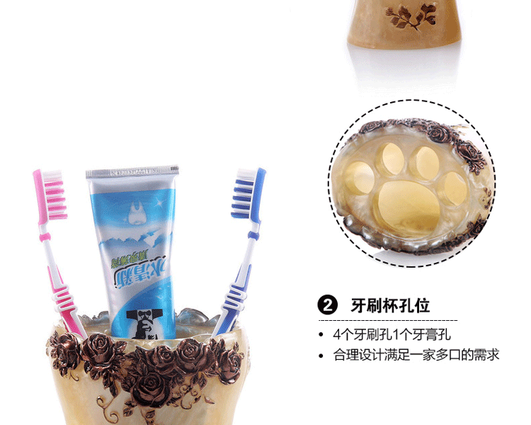 微品多创意新款洗漱套装卫生间简约卫浴五件套欧式树脂卫浴装饰品新婚时尚礼品 珍黄古铜色五件套+托盘