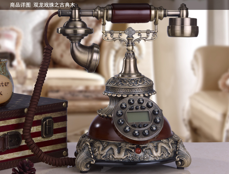 琳诺欧式立体雕花仿古电话机座机客厅艺术摆件家用树脂工艺品复古老式电话现货 白玉色