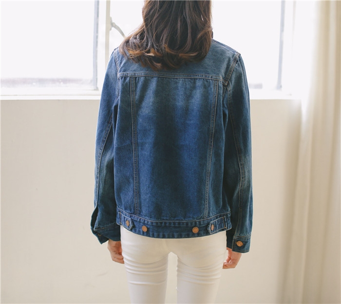 安幕饰  2015秋装新款韩版自制复古风修身上衣牛仔外套女   M52 蓝色 L