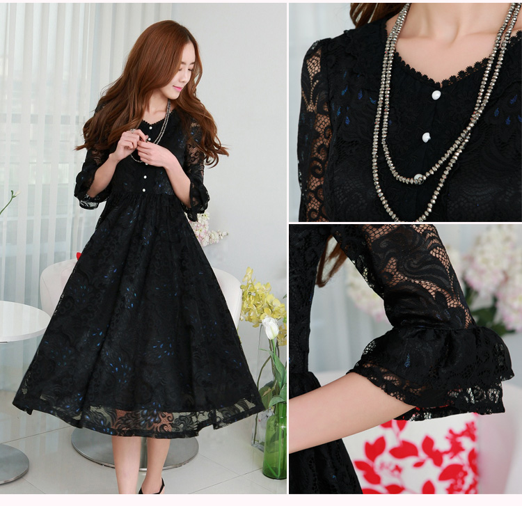 C.o.d. 2015 Summer new stylish classic Korean leisure temperament retro 7 cuff-color Phoenix lace dresses in large long skirt blue XL Photo, prices, brand platters! The elections are supplied in the national character of distribution, so action, buy now enjoy more preferential! As soon as possible.