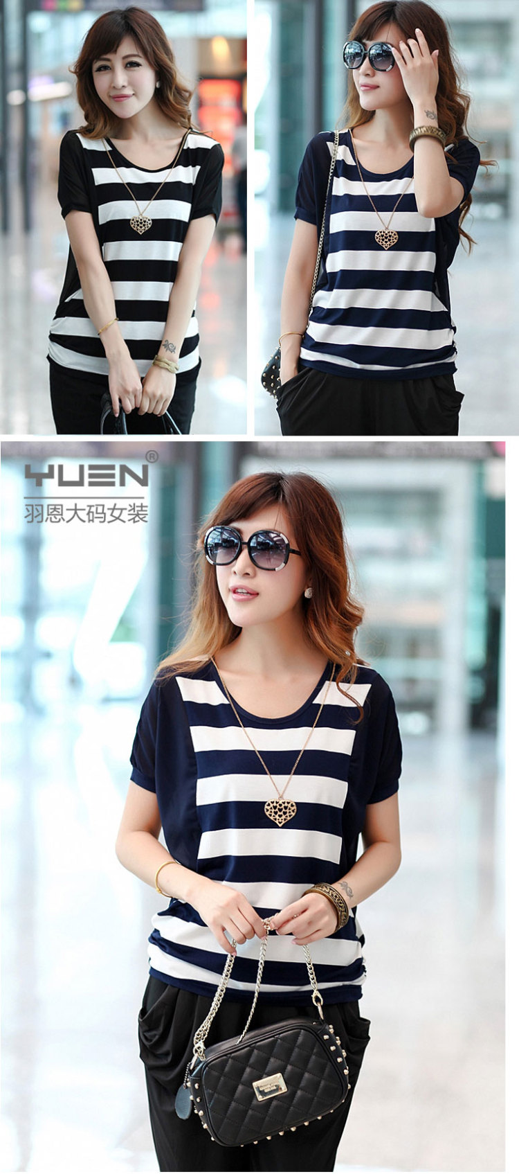 ZZ &FF summer 2015 new, larger stripes round-collar short-sleeve beauty T-shirts female DX 8550 dark blue XXL pictures, price, brand platters! Elections are good character, the national distribution, so why buy now enjoy more preferential! Health